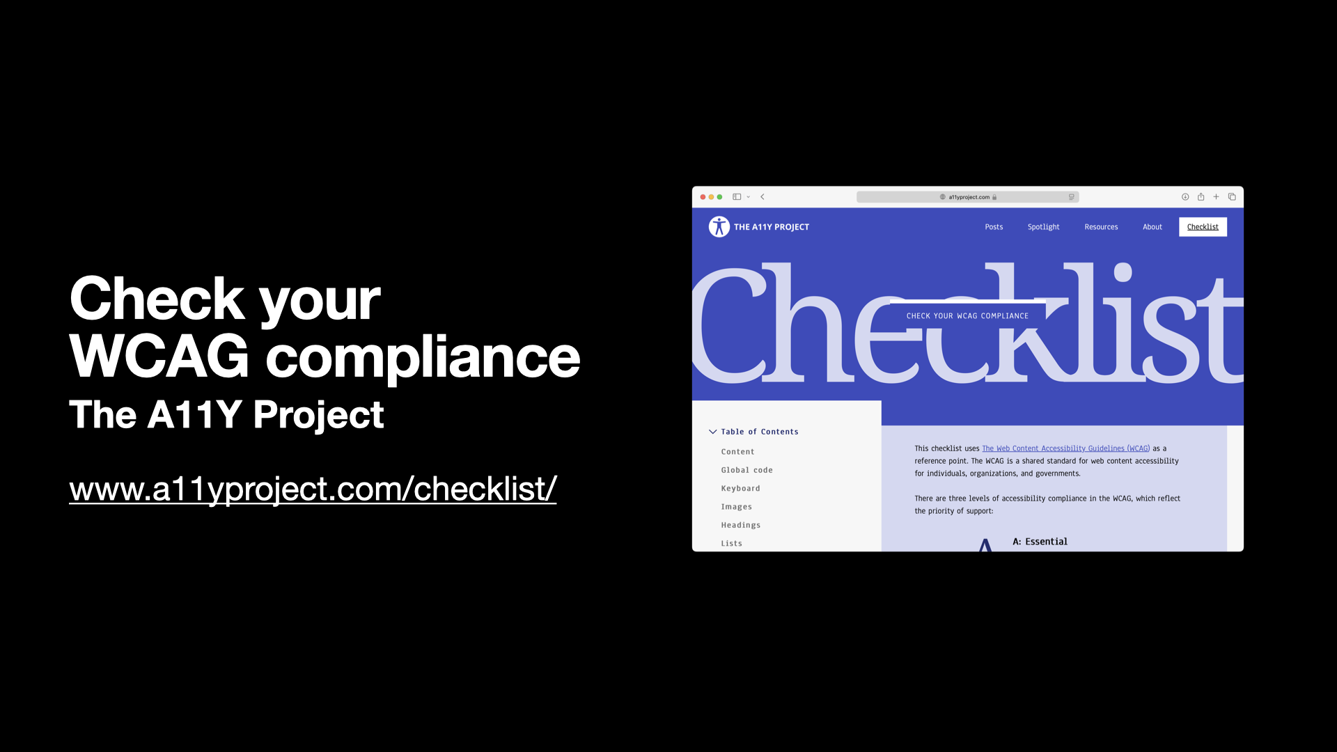 Check your WCAG compliance with The A11Y Project